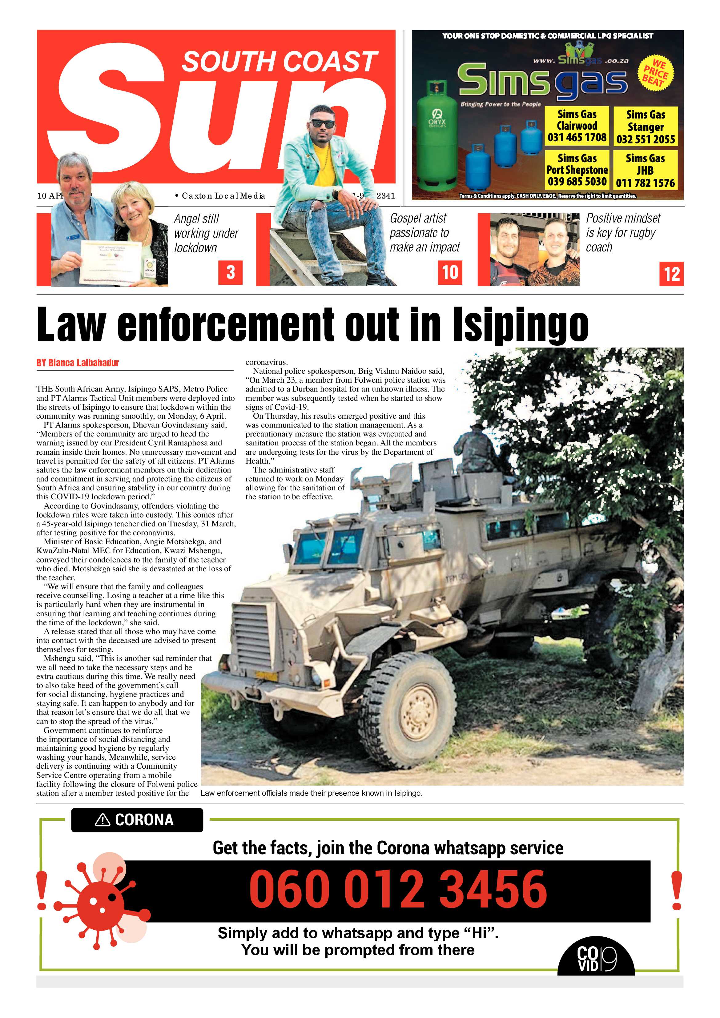 South Coast Sun 10 April 2020 page 1