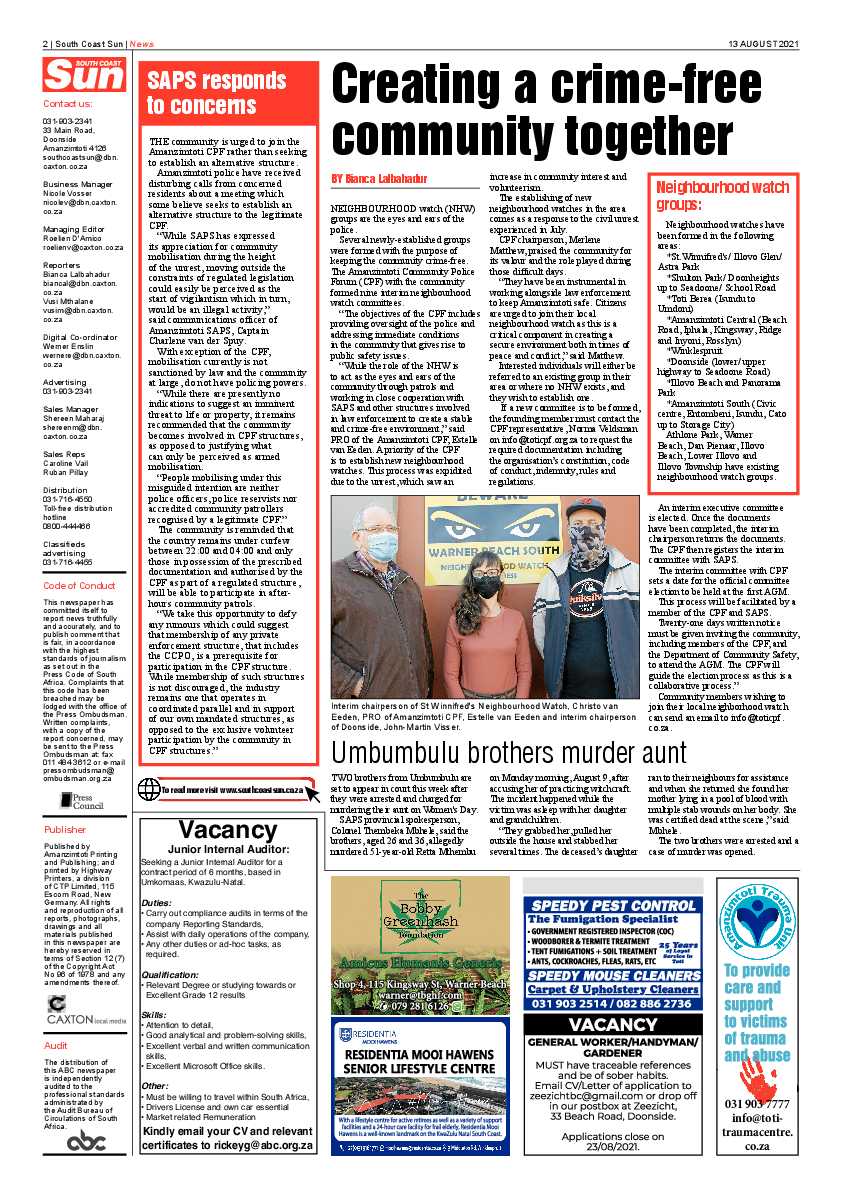 South Coast Sun 13 August  2021 page 2