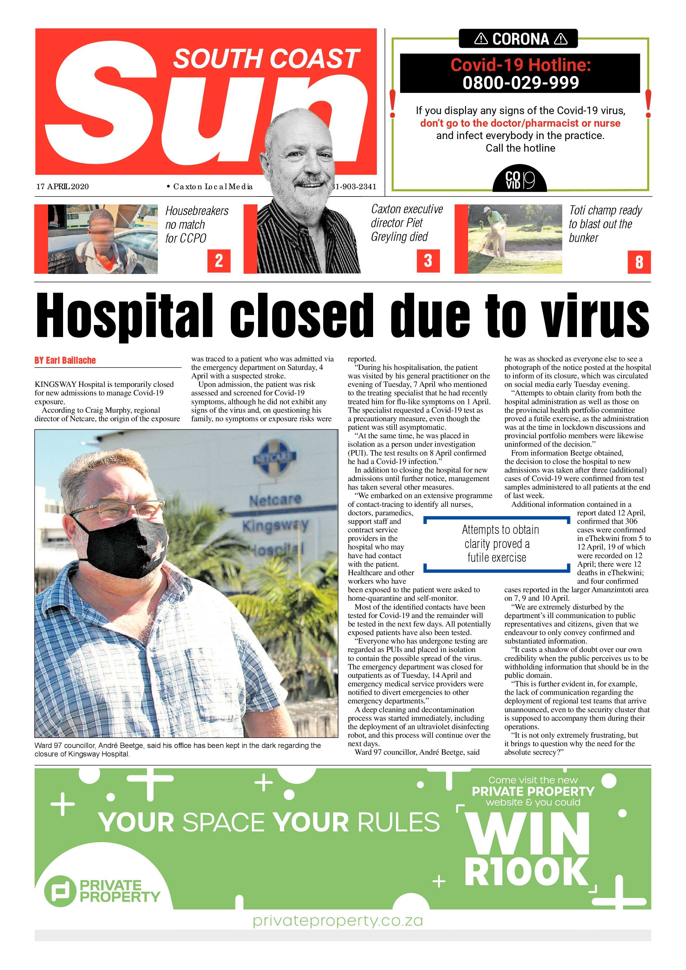 South Coast Sun 17 April 2020 page 1