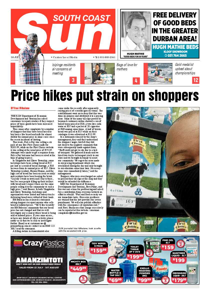 South Coast Sun 30 July 2021 page 1