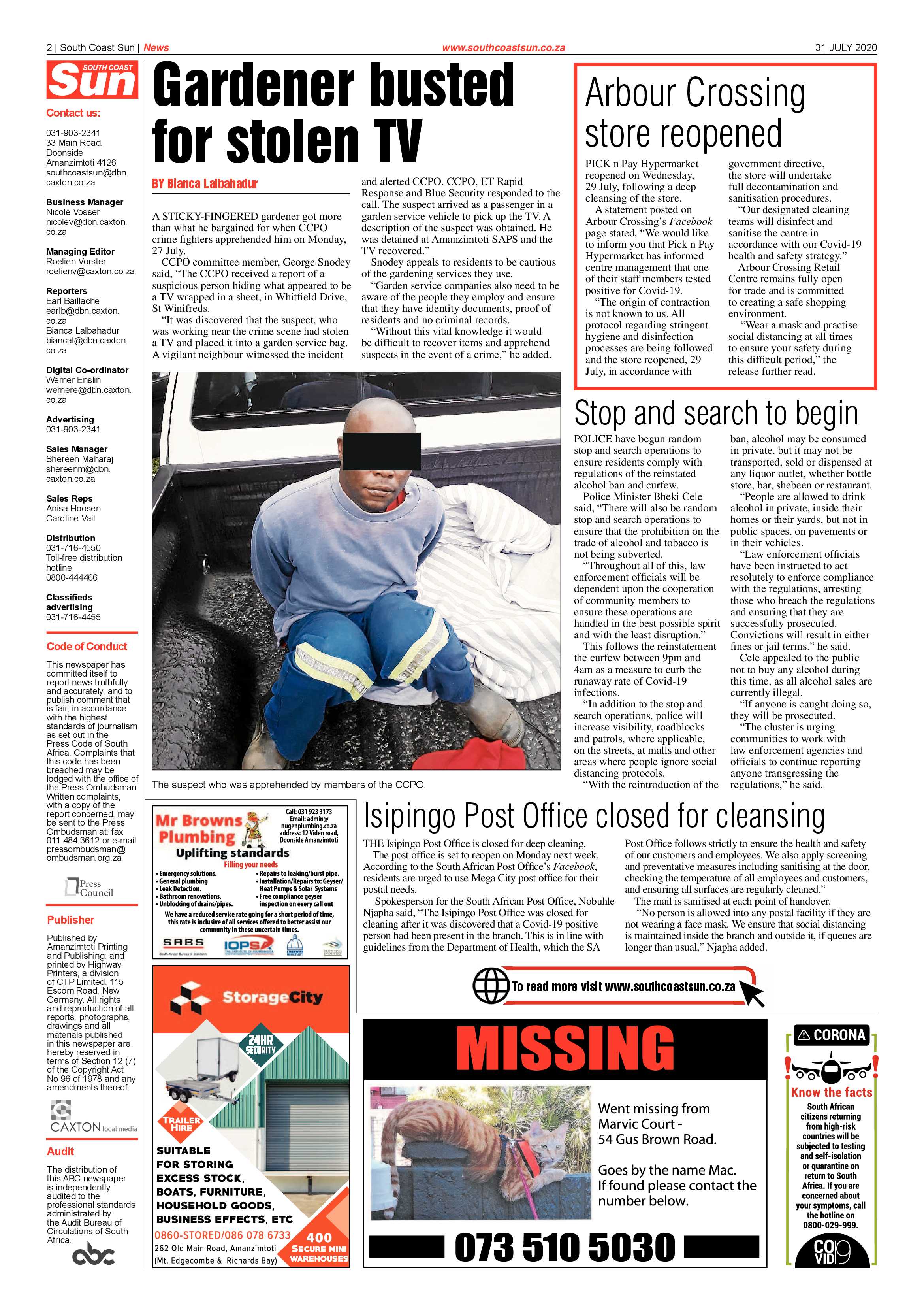 South Coast Sun 31 July 2020 page 2